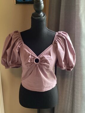 Sim & Sam Puff Sleeve Ring-Front Crop Top — Lavender Size XL